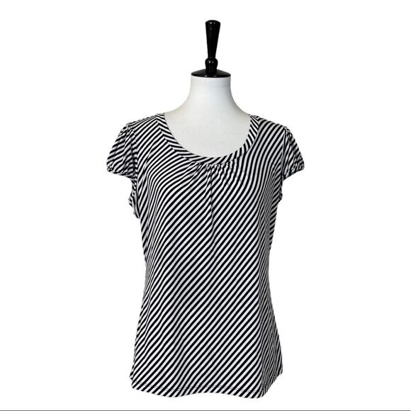 Worthington Women's Black White Diagonal Stripe Scoop Neck Career Top Size Large - Picture 10 of 10